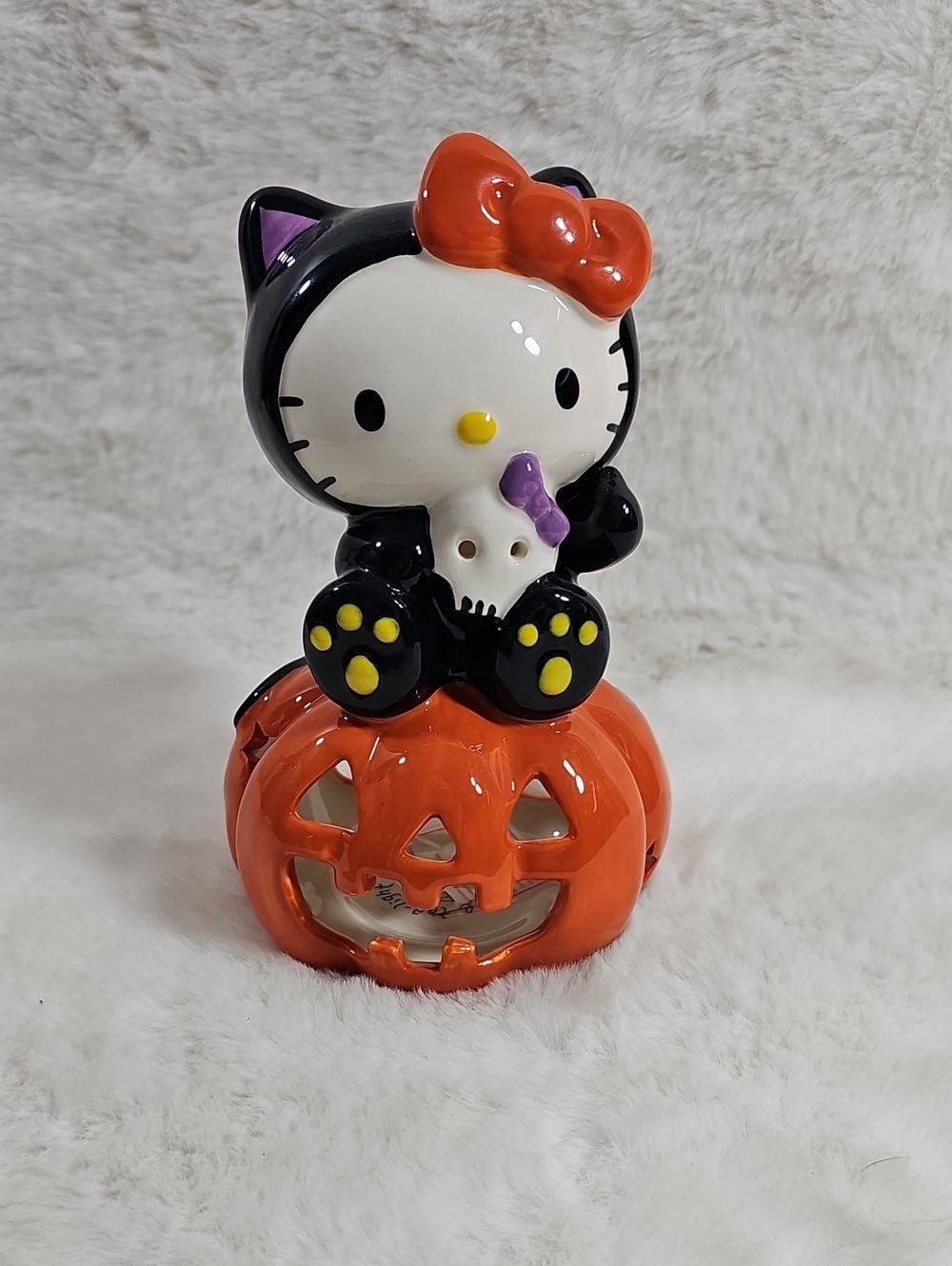 Blue Sky Hello Kitty Halloween Tealight Holder Black Cat & Pumpkin